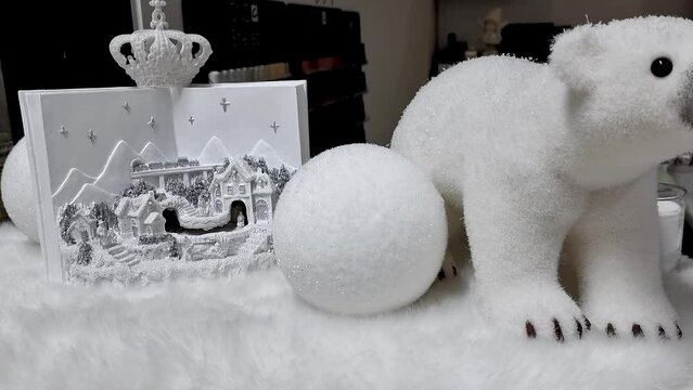 Polar bear, train and snowballs. A suitable decoration for New Year's joys. 