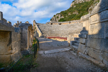 Ruins of the ancient city of Myra in Demre, Turkey. Ancient tombs and amphitheater.	
