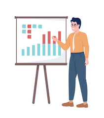 Man performing analytics semi flat color vector character. Editable figure. Full body person on white. Business simple cartoon style illustration for web graphic design and animation