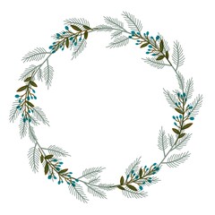 Christmas floral wreaths. Flat design for invitation, greeting card, postcard, packaging. Hand drawing illustration.