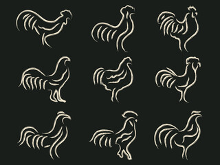 hand drawn chicken rooster painting clipart icon illustration .rooster painting logo
