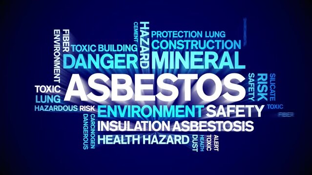 Asbestos animated tag word cloud;text design animation kinetic typography seamless loop.