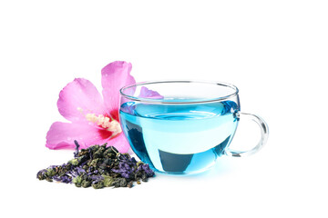 Concept of tasty hot drink, Anchan tea, isolated on white background