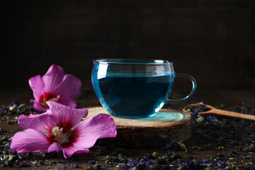 Concept of tasty hot drink, Anchan tea, close up