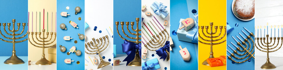 Collage of photos for Hanukkah holiday concept