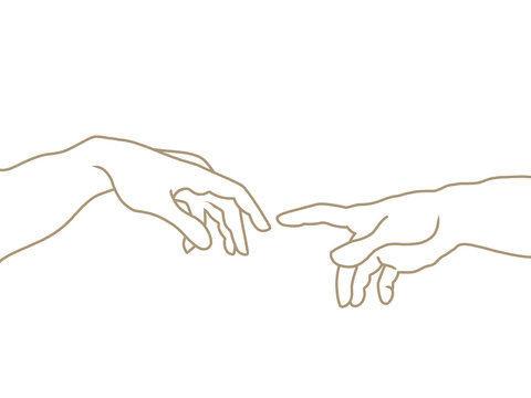 beige transparent outline of hands from the painting "The Creation of Adam" by Michelangelo