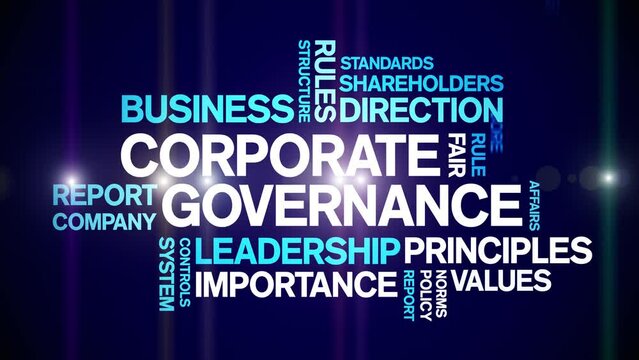 Corporate Governance animated tag word cloud;text design animation kinetic typography seamless loop.