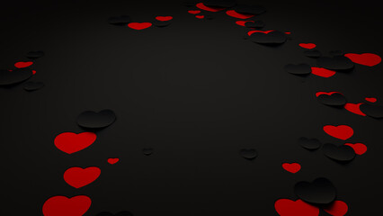 Paper Heart background with copy space. Black and Red Valentine's day Wallpaper with cut-out love hearts.