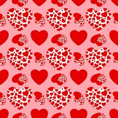 Seamless pattern of red hearts of different sizes. For printing, gift paper, fabric, background, celebration of all lovers, birthday