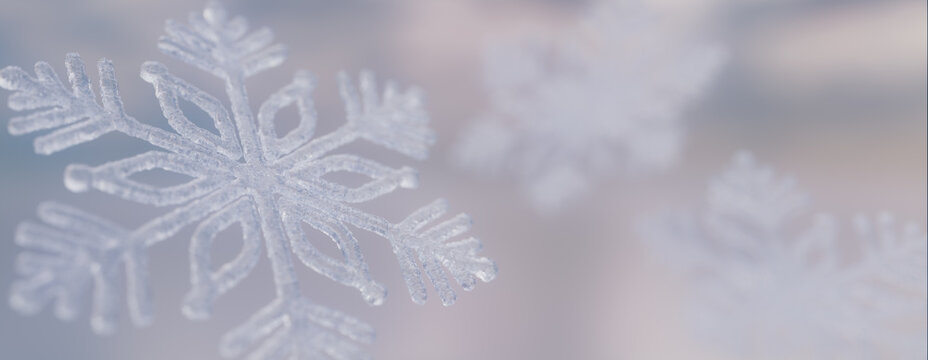 Winter Wallpaper with Elegant Crystalline Snowflake. Festive Banner with copy-space.