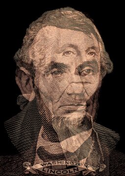 Double exposure of Portrait of U.S. president Abraham Lincoln and George Washington