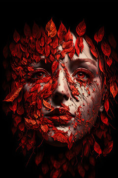 face fused with red leaves