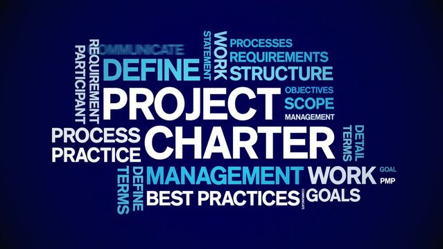 Project Charter animated tag word cloud;text design animation kinetic typography seamless loop.