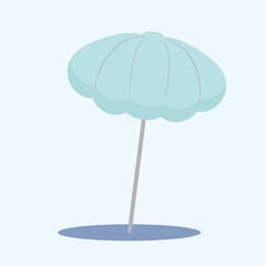 The blue umbrella is plain. Vector illustration minimalist cartoon. Isolated on light blue background.