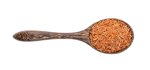 brown rice in wood spoon isolated on transparent png