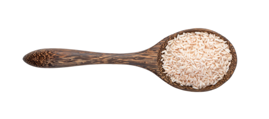 brown rice in wood spoon isolated on transparent png