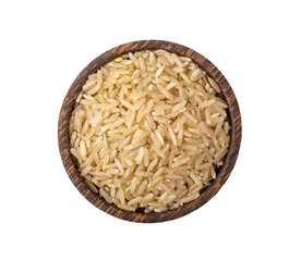 brown rice in wood bowl  isolated on transparent png