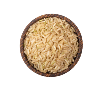 brown rice in wood bowl  isolated on transparent png
