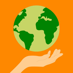 icon, sticker, button on the theme of saving earth with planet on hand