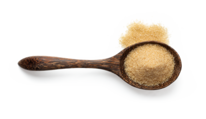 brown sugar in wood spoon isolated on transparent png