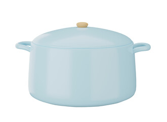 3D blue pot. Cute steel pot isolated on transparent background. 3D rendering