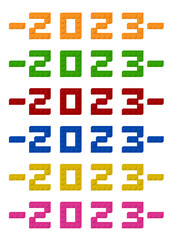 Year 2023 with set of colored bricks