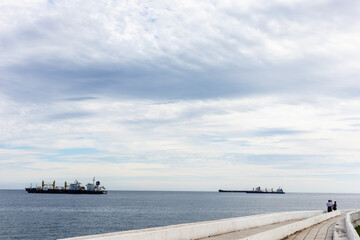 Cargo and oil vessels at Las Palmas de Gran Canaria bay, Spain.