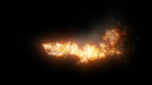 Flame spray on black background