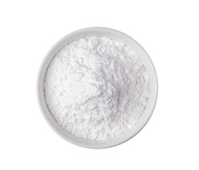 Pile of flour in white bowl isolated on transparent png