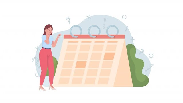 Animated irregular menses concept. Looped 2D cartoon flat character on white with alpha channel transparency for web design. HD video footage. Period issues. Menstrual problem creative idea animation