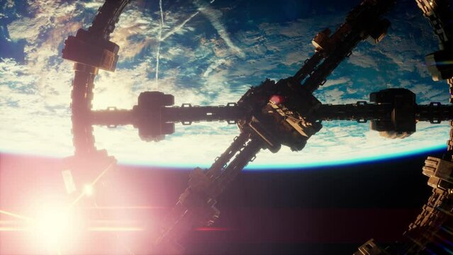 Highly detailed huge spaceship approaching to the Earth