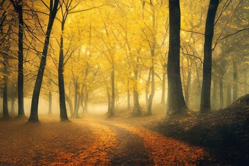 Autumn in the forest with Yellow leaf 