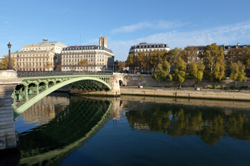 Notre-Dame bridge and Seine river quay  in the 4th arrondissement of Paris city