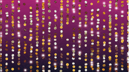 Realistic Background with Confetti of Glitter Particles. Sparkle Lights Texture. Disco pattern. Light Spots. Star Dust. Explosion of Confetti. Design for Template.