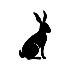 Easter bunny black silhouette. Hand drawn rabbit linocut icon. Vector illustartion isolated on white background. Easter rabbit silhouette for banner, print, card, logo design. Chinese symbol year 2023
