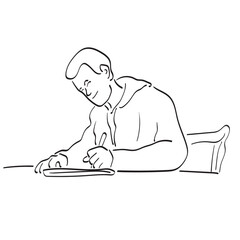 line art man writing paper on his table illustration vector hand drawn isolated on white background