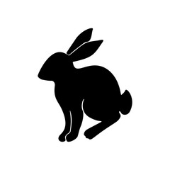 Easter bunny black silhouette. Hand drawn rabbit linocut icon. Vector illustartion isolated on white background. Easter rabbit silhouette for banner, print, card, logo design. Chinese symbol year 2023