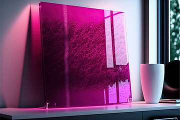 Glass sculpture square color Pantone Viva Magenta, Pantone year 2023, created with Generative AI technology