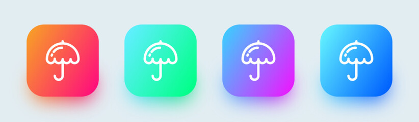 Umbrella line icon in square gradient colors. Protection signs vector illustration.