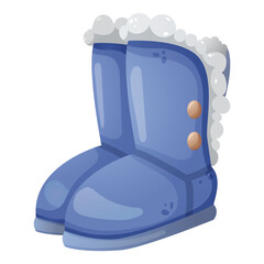 Winter warm blue ugg boots with grey fur. Hand drawn vector illustration on a white background