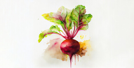 Beet. Color watercolor on white paper background. Illustration of vegetables and greens.