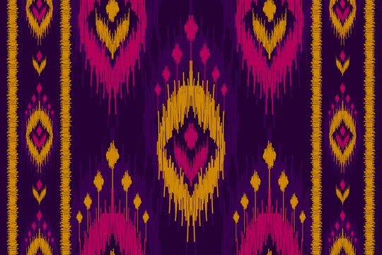 Ethnic ikat seamless pattern in tribal. Aztec geometric ethnic ornament print. Ikat pattern style. Design for background, wallpaper, illustration, fabric, clothing, carpet, textile, batik, embroidery.