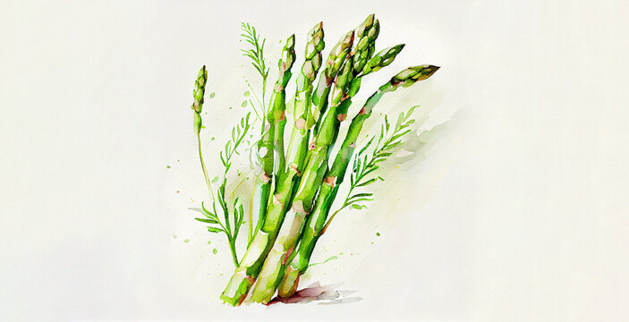 Asparagus. Color watercolor on white paper background. Illustration of vegetables and greens.