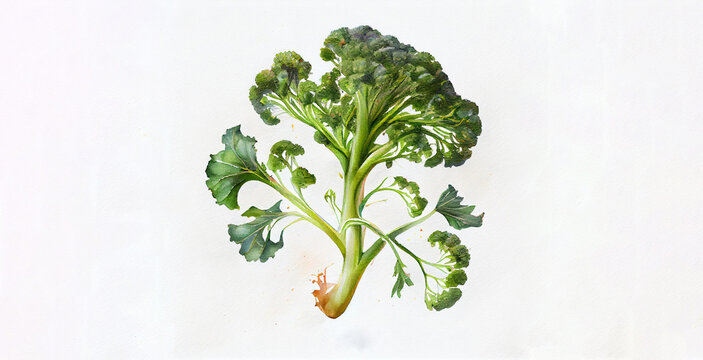 Broccoli Raab. Color watercolor on white paper background. Illustration of vegetables and greens.