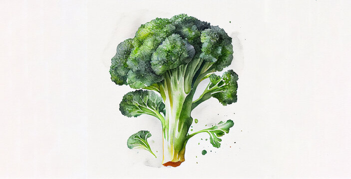 Broccoli. Color watercolor on white paper background. Illustration of vegetables and greens.