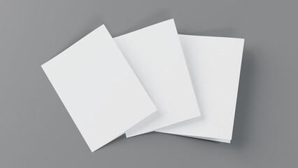 Blank paper A4 flyer postcard brochure booklet, half-folded bifold mockup template, 3d rendering.