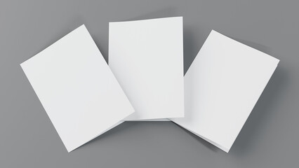 Blank paper A4 flyer postcard brochure booklet, half-folded bifold mockup template, 3d rendering.
