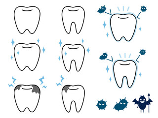 歯のアイコンイラスト１（青色）