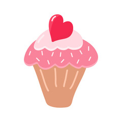 Vector cupcake. Love sweet cupcake isolated on white. Valentines day, weddind, bithday element, cartoon  flat cake