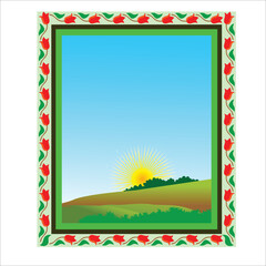 Fototapeta premium beautiful Sun Rise Background with flower frame
